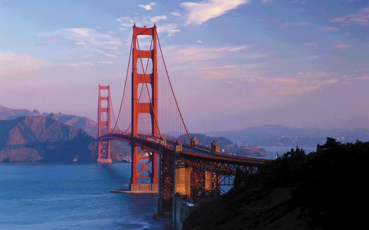 The San Francisco Bay at dusk, seen from the East Bay