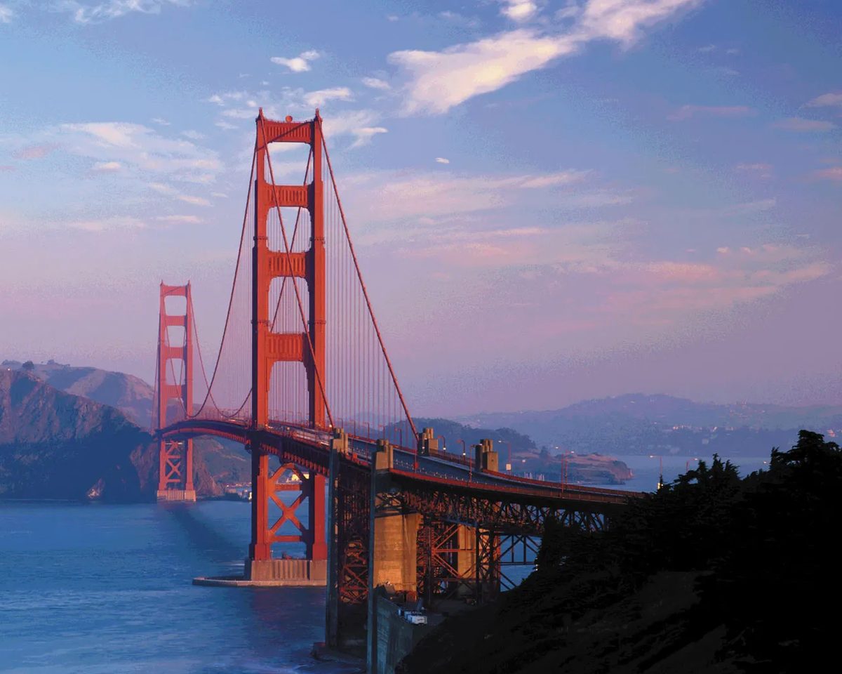 The Golden Gate Bridge and San Francisco Bay at dusk
